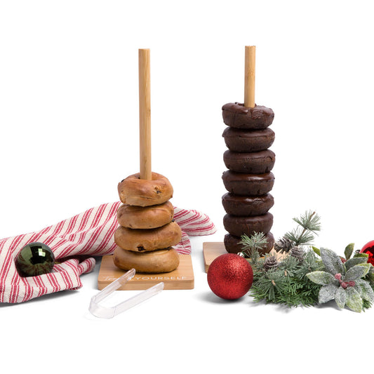 Bamboo Donut Stands for Dessert Table, Set of 2 w/ Tongs, Donut Holder Stand Party, Multipurpose Bagel Holder, Trendy Display for Party, Stylish Bagel Tower, Perfect Brunch Display, Sweet Birthday