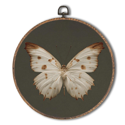 Tzhim Vintage Butterfly Round Wall Art, Neutral Moody Butterfly Round Wall Decor Framed, Retro Moth Canvas Walls Sculptures for Home Bedroom Living Room Decor, 10x10 Inch
