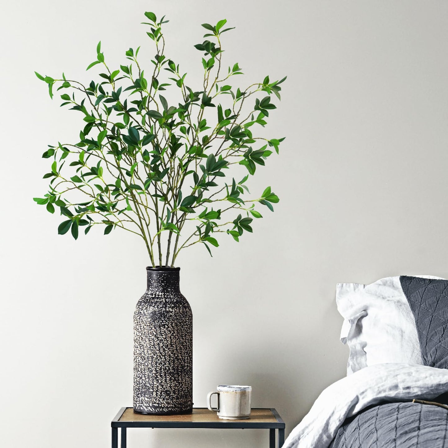 Krissing 4Pcs Artificial Greenery Stems, Tall Fake Ficus Twig Branches Plants Faux Greenery Stems Branches for Vase Fillers Home Office Wedding Spring Table Decor