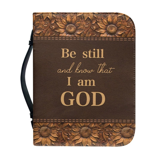 Panskyllis Be Still and Know That I am God Verses Bible Cover Case for Women Leather Book Carrying Case with Zipper and Handle Scratch Dirty Proof Church Bag Size M-2XL