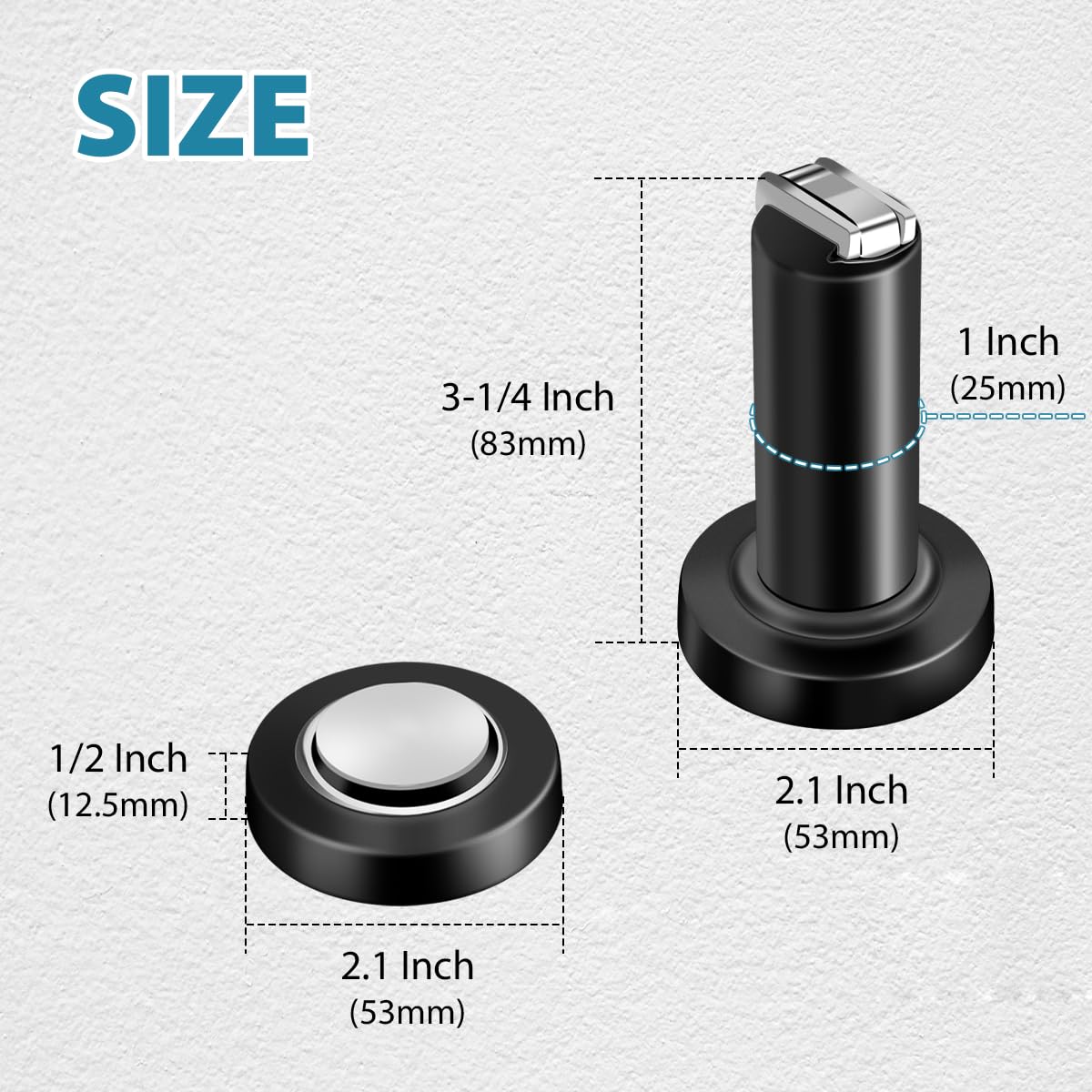 Door Stoppers, Magnetic Door Stop, Heavy Duty Stainless Steel Door Catch Magnetic Door Holder, Modern Door Stops for Wall Floor Mount, Black, 2 Pack