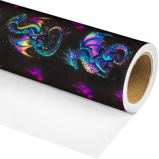 Altarho Dragon Wrapping Paper Roll for Kids Boys Women Men - Neon Dragon Print Mythic Gift Wrap Sheets for Birthday Adult Anime Party Supplies Total 28.5sq.ft