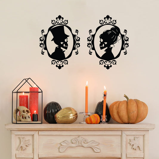 Vinyl Wall Art Decal - Victorian Skeleton Couple - 16.5" x 26.8" - Elegant Halloween Season Vintage Design Sticker for Living Room Windows Doors Storefront Coffee Shop Office Decor (Black)
