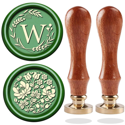 WUERLIN Initial Letter Alphabet W Wax Seal Stamp, Wicker Eucalyptus Sealing Stamp With Flower for Wedding Invitation, Gift Wrap, Envelopes, Christmas Card