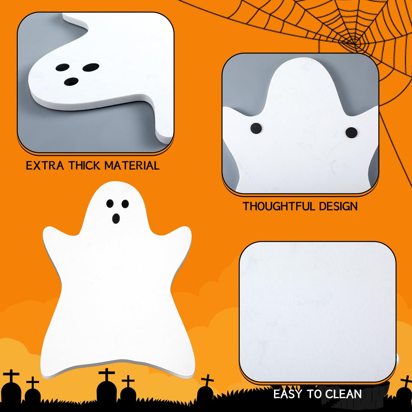 Reallnaive Halloween Ghost Marble Cheese Board, 11.8 x 9.8 Inch White Marble Charcuterie Board Decorative Serving Tray for Halloween Cheese, Appetizers, Kitchen and Holiday
