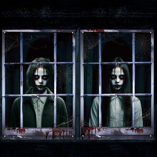 2 Pcs Polyester Window Cover - Scary Halloween Window Decorations Horror Halloween Theme Window Poster for Indoor Outdoor Decor, 32x47 inch
