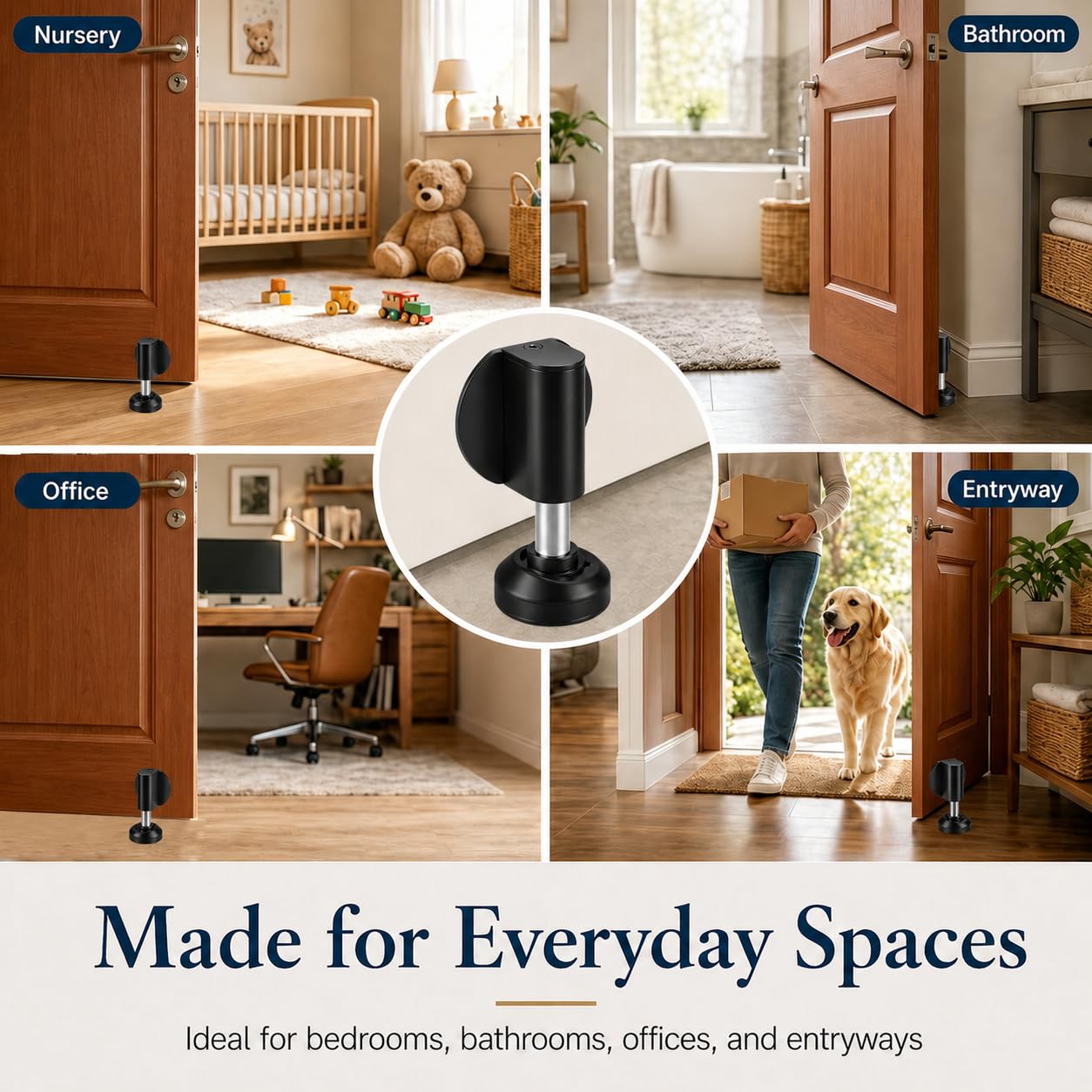 Magnetic Door Stopper for Bottom of Door with Magnetic Door Stop in Black