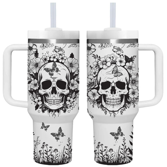 AMZUShome 40 OZ Goth Skulls Tumbler with Handle.Skull Lover Tumblers Gift.Unique Birthday Christmas Halloween Goth Skull Cup Gifts.40 OZ skulls Tumbler Gifts for Women.