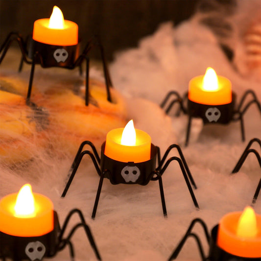 FORUP 6 Pack Metal Spider Tea Light Candle Holders, Halloween Candle Holder, Halloween Home Table Decoration, Black