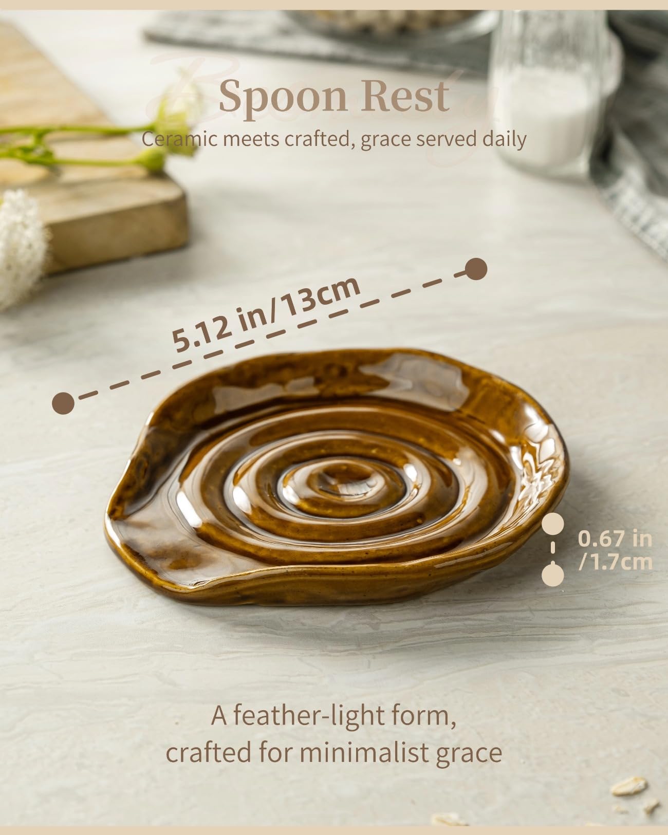 Besmeety Ceramic Spoon Rest for Stove Top, Spoon Holder for Kitchen Counter, Spatula Rest, Farmhouse Utensil Holder (Antique Copper)
