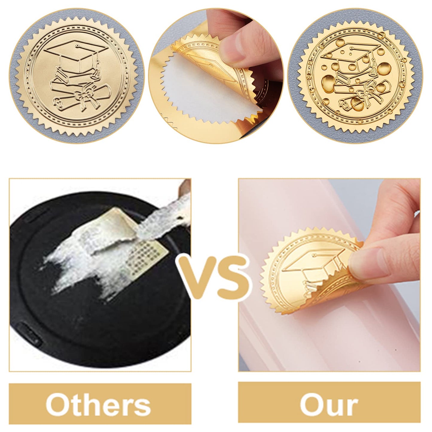 CRASPIRE 2" Gold Foil Sticker Honor Roll 100pcs Certificate Seals Gold Embossed Paw Print Round Embossed Foil Seal Stickers for Envelopes Invitation Card Diplomas Awards Graduation