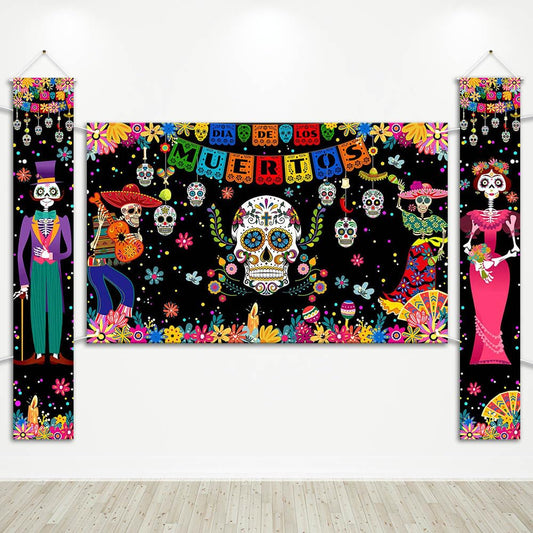 Avezano Day of The Dead Decorations 3 PCS Dia de Los Muertos Banners Mexican Dia de Los Muertos Party Decor Day of Dead Supplies Indoor Outdoor