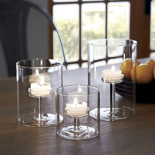 YLSMILE Cylinder Hurricane Glass Candle Holder for Table Centerpieces, Clear Votive Candle Holders for Wedding Parties, Decorative Candleholders for Home Dining Room Decorations (Set of 3)