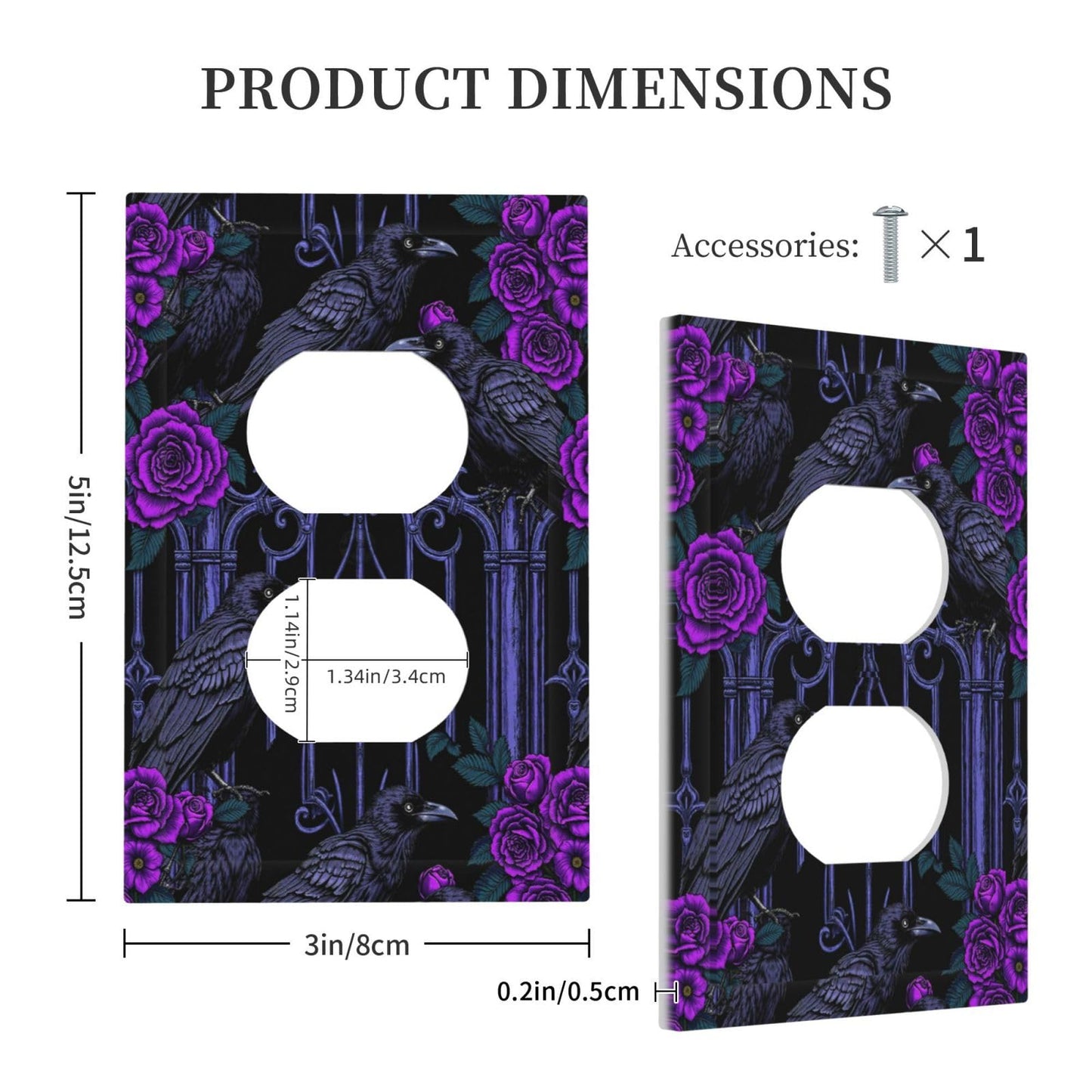 Naiqadnehz Outlet Covers Gothic Style Crow Purple Flowers 1 Gang Duplex Electrical Receptacle Faceplate Light Switch Cover Wall Plate Decorative Switch Plates for Bedroom living Room Decor