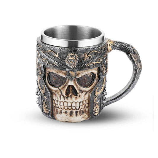 AsAlways Stainless Steel Skull Beer Mug Gothic Beer Stein Novelty Wine Coffee Drinking Cup Halloween Renaissance Accessory Gift 400ML/13.5OZ