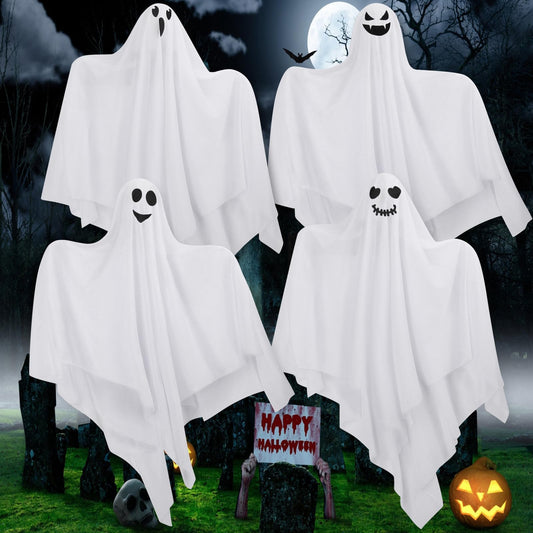 Hanging Ghosts Outdoor Decorations, 4 Pack 28" Cute Flying Ghosts - Halloween Decor for Home, Tree, Porch, Patio, Lawn, Garden, Party & Holiday