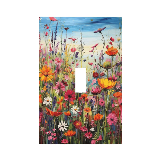 Colorful Wildflowers Painting Floral Flower Decorative Light Switch Cover 1 Gang Single Toggle Device Electrical Faceplate Switchplates Decorator Outlet Wall Plate for Bedroom Living Room Decor