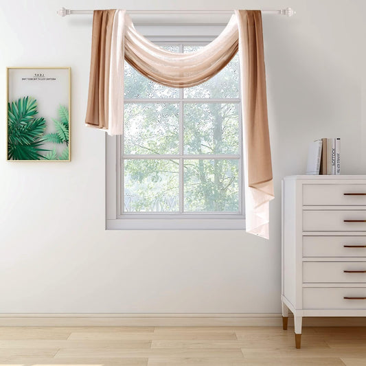 NAPEARL Ombre Window Scarf Valance, Romantic Gradient Voile Scarf Valance for Ceremony Backdrop, Wedding Arch, Kids Bedroom, Decorative Swag Curtain 144 Inches, Brown