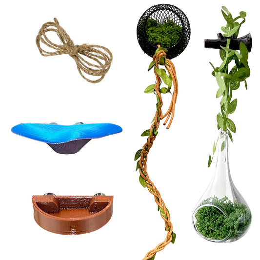 Jumping Spider Accessories, 7-Piece Set with Hidden Glass Sphere Habitat, Cloud Ledges, Tree Branches, and Realistic Moss for Spider Habitats and Terrarium Decorations (7, Orange)