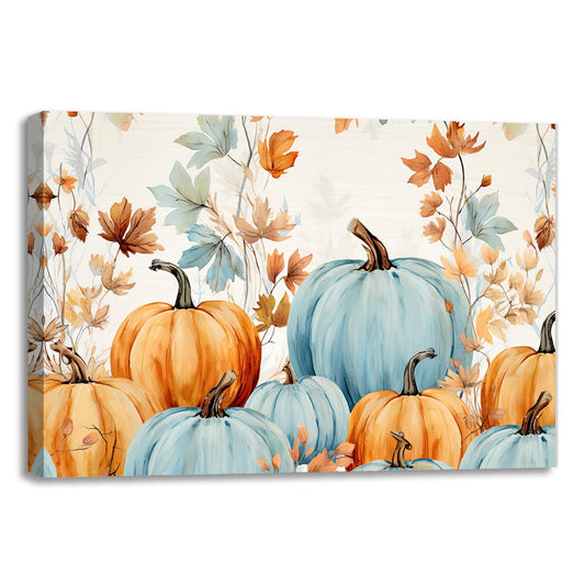 QIXIANG Fall Harvest Wall Art Autumn Pumpkin Fall Leaf Canvas Prints Halloween Pictures Wall Decor Living Room Decor Frame (Pumpkin B, 12.00" x 18.00")