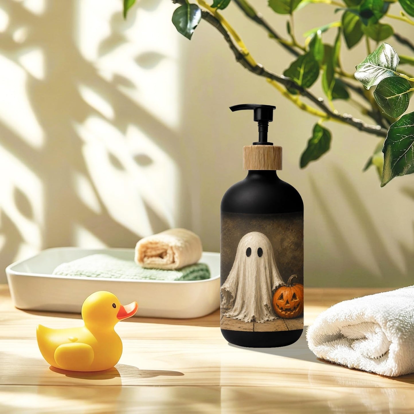 Stelloriellea Halloween Ghost Black Glass Soap Dispenser with Pump