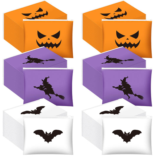 Mimorou 150 Pcs Halloween Treat Bags Bulk EVA Witch Bat Pumpkin Goodie Bag Travel Purse Pouch Toiletry Organizer with Zipper for Women Snacks Candy Gift Bags for Halloween Party Favors (3 Styles)