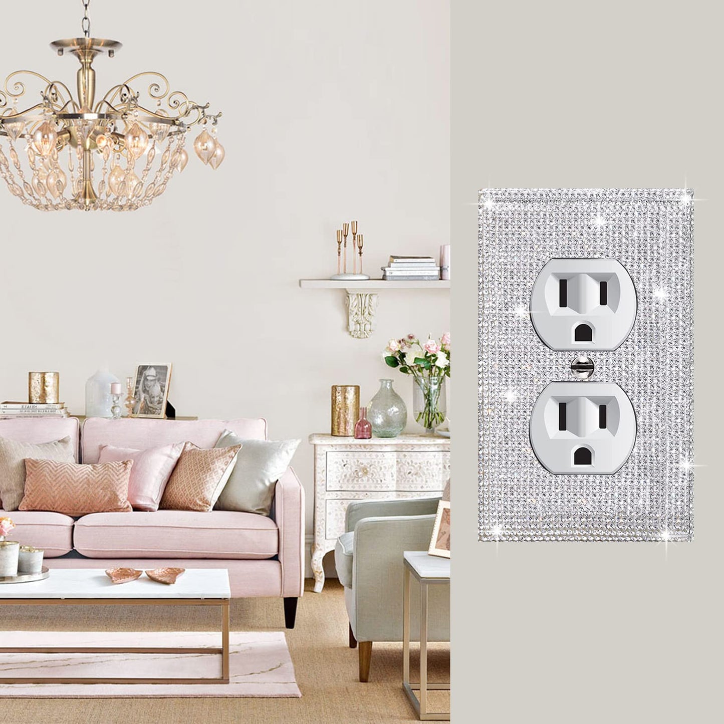 Gaocai 4 Pcs Shiny Silver Wall Plate Cover Decorative Light Switch Cover Single Toggle Rhinestones Outlet Cover