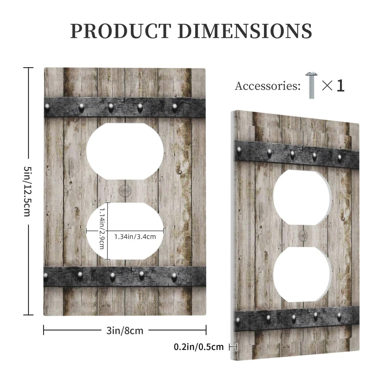 1 Gang Single Duplex Receptacle Outlet Cover Western Barn Rustic Cabin Vintage Brown Wooden Wood Retro Metal Texture Electrical Wall Plate One Gang Dual Device Light Switch Faceplate Socket Plug Cover