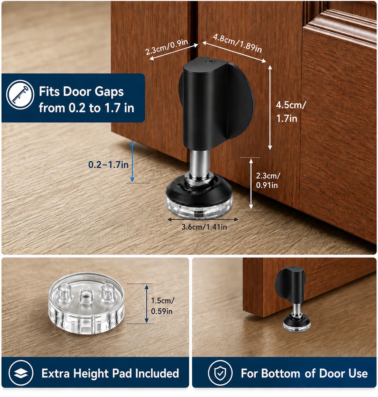 Magnetic Door Stopper for Bottom of Door with Magnetic Door Stop in Black