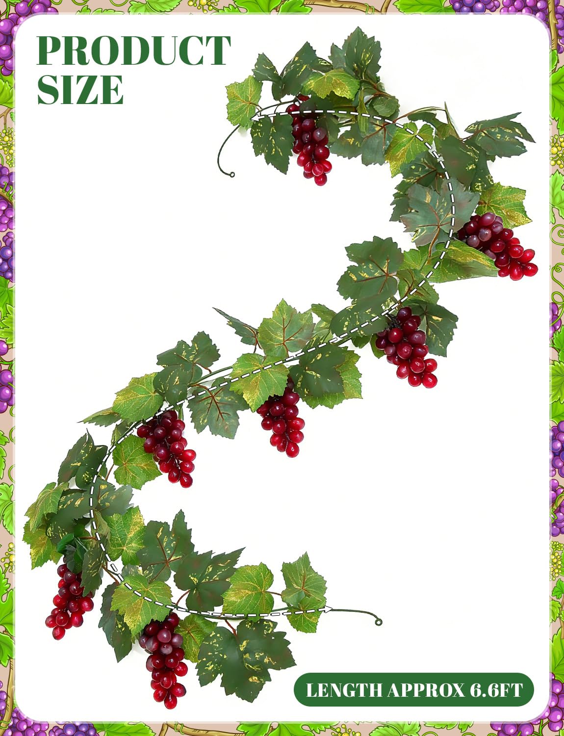 UAYVEBS 6.6FT Artificial Grape Vine Leaf Garland Plant with 7 Strings Grapes, Fake Artificial Greenery Garlands Hanging Leaves for Wedding Party Store Home Indoor Outdoor Garden Spring Decor