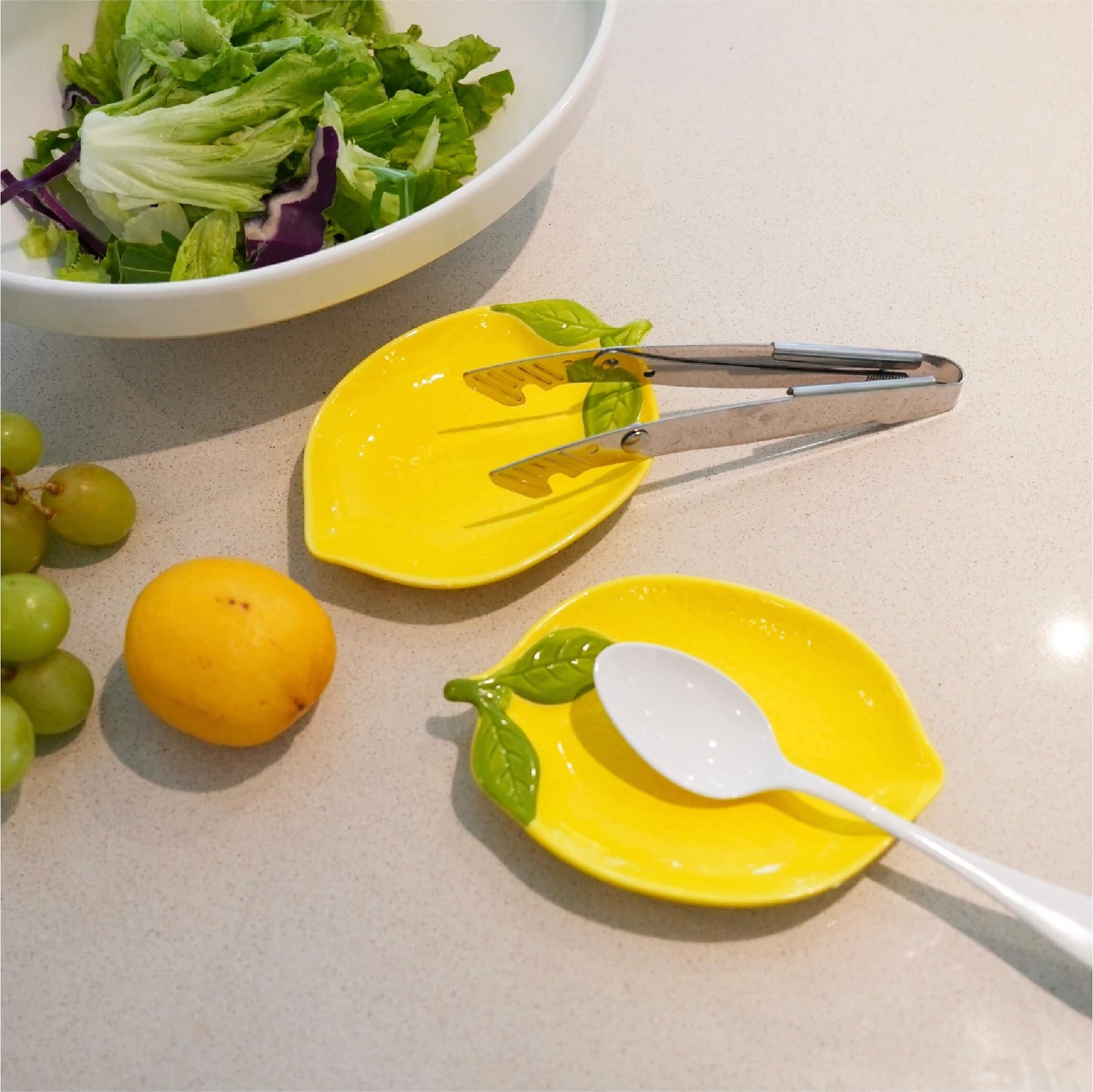 SEICASAYA Ceramic Spoon Rest Set of 2, Lemon Shaped Kitchen Utensil Holder, Decorative Yellow Ceramic Countertop Protector, 6.1 x 4.1 inches (Yellow Lemon)