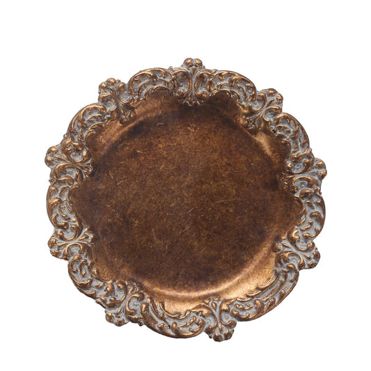 S-MANTIS Vintage Tray Small Antique Trinket Dish, Round, Ring Holder with Twisted Flower Surrounding, Cosmetics Makeup Storage Organizer, Gift, Aesthetic Room Decor (Bronze-Flower)
