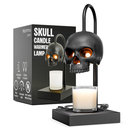 Skull Candle Warmer Lamp with Timer and Dimmer *Candles NOT Included – Black Gothic Candle Lamp Warmer w/ Adjustable Height, 2 Light Bulbs – Skull Decor, Goth Gothic Decor Spooky Home & Witchy Gifts