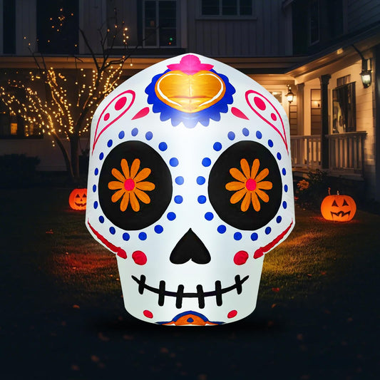 EYOYDE Halloween Inflatable Decoration 3.5 FT Colorful Skull Outdoor Decoration with LED Lights for Yard Garden Indoor Holiday Decorations Blow up Decoration Lighted for Halloween Party