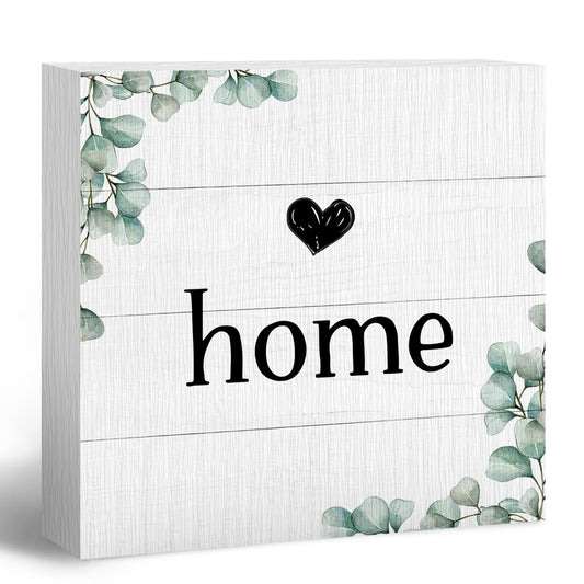 ANIANG Home Sign, Home Signs for House Decor, Welcome Sign, Rustic Farmhouse Desk Decor Wood Block Box Plaque for Living Room Wall Shelf, Housewarming Gifts (Green)