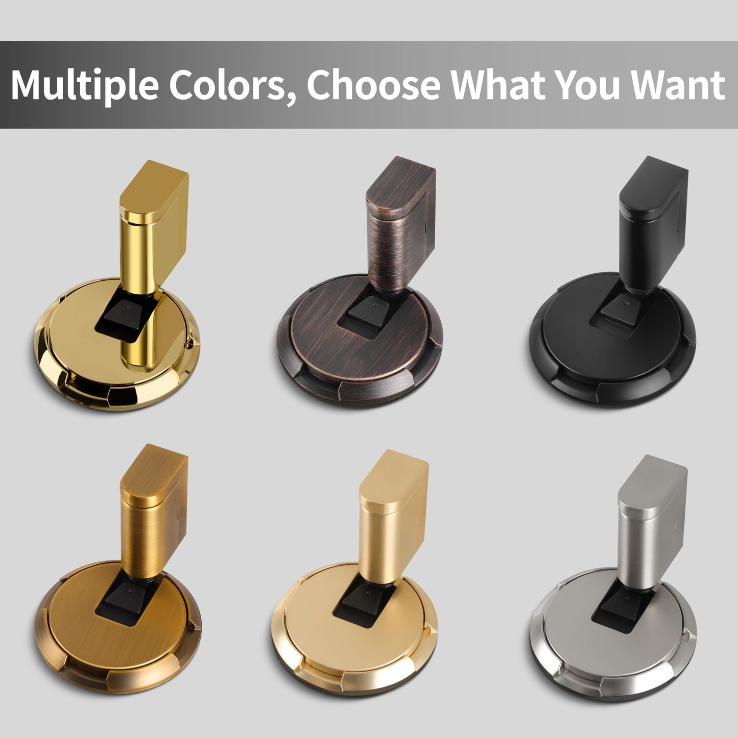 2 Pack Adjustable Bottom Door Stopper Windproof Door Holder No Drilling Mechanical Floor Door Stop with Screw and Adhesive Brushed Gold BG-2