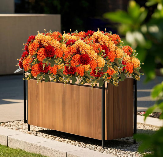 AMZALI 12 Pcs Artificial Flowers Faux Mums Burnt Orange Flowers Assorted Fake Silk Mums Chrysanthemums Bouquet for Vase Table Floral Arrangement for Wedding Home Indoor and Outdoor Decorations