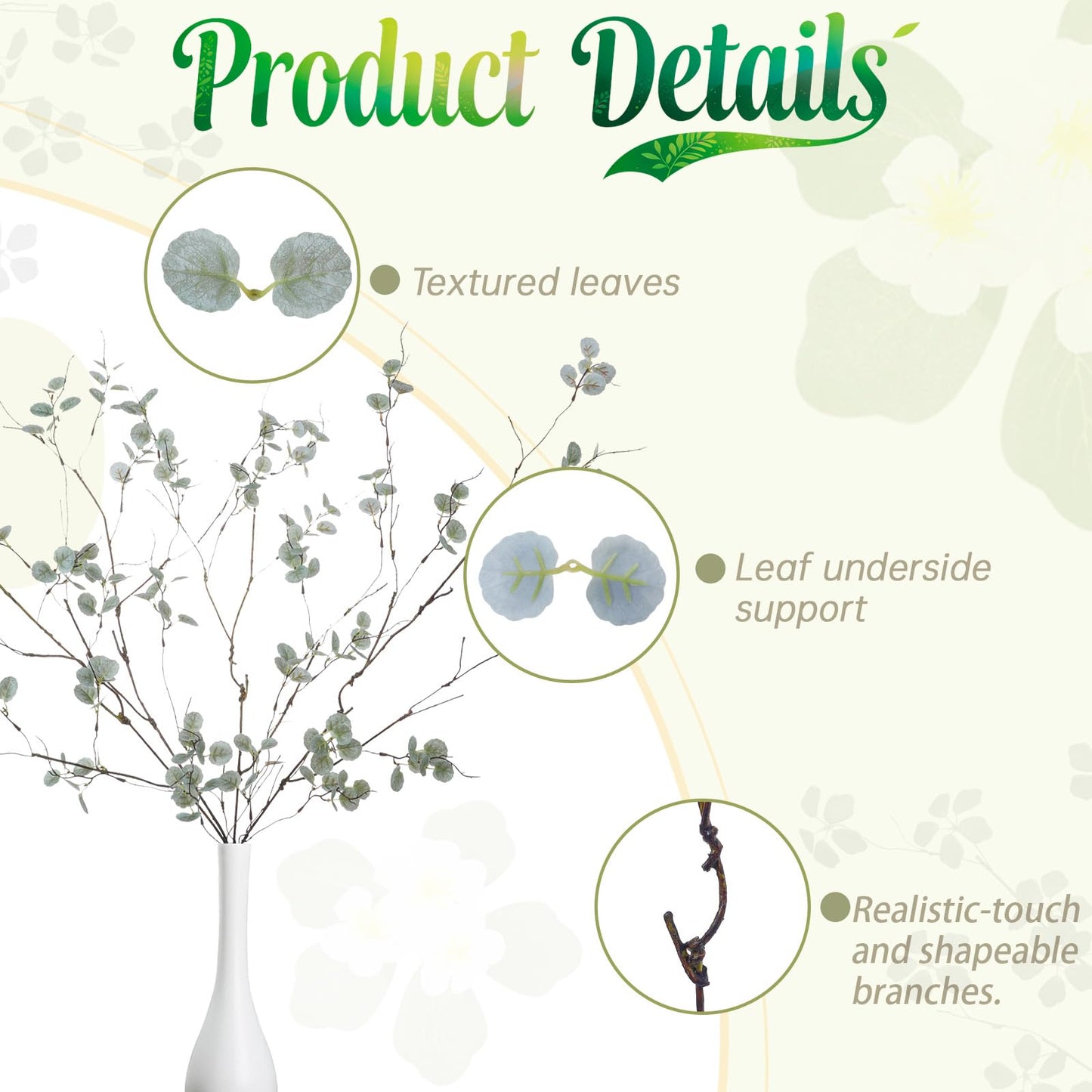 LINSIE 4Pcs 38.8 inches Artificial Tree Branches and Twigs Faux Plant Stems for Tall Vase, Home, Hotel, Office, Store Decor (WN Gray)