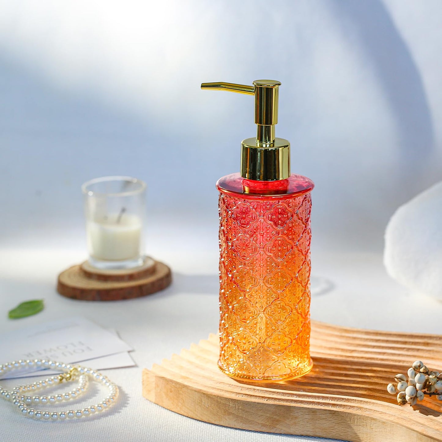 YunNasi Soap Dispenser with Pump, Refillable Liquid Hand Soap Dish Soap Dispensers for Bathroom Counter, Kitchen Sink (RedOrange)