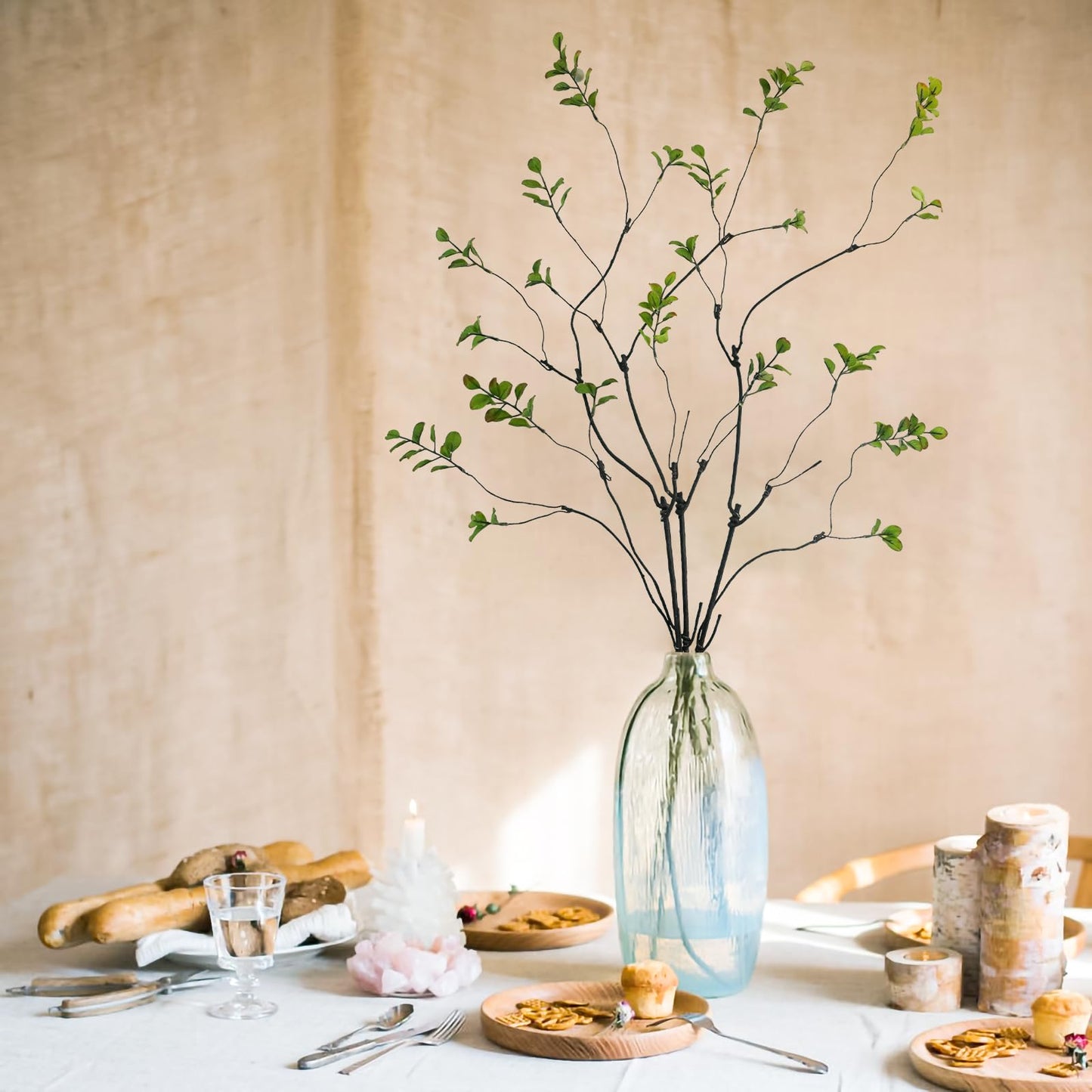 Krissing 3 Pcs Faux Greenery Stems, 37" Tall Fake Ficus Twig Stems Plants Artificial Greenery Stems Branches for Vase Indoor Office Desk Home Spring Table Decor