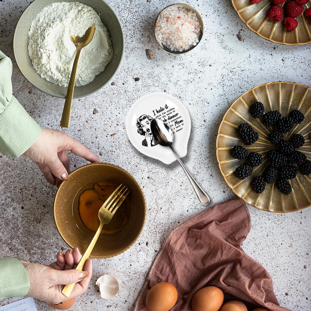 ANATTASOUL 2Pcs Coffee Ceramic Spoon Rest Retro Women Pattern 3.34"x3.54" Cute Spoon Holder, Heat Resistant Utensil Holder for Coffee Bar Decor Women Men, Housewarming Gifts