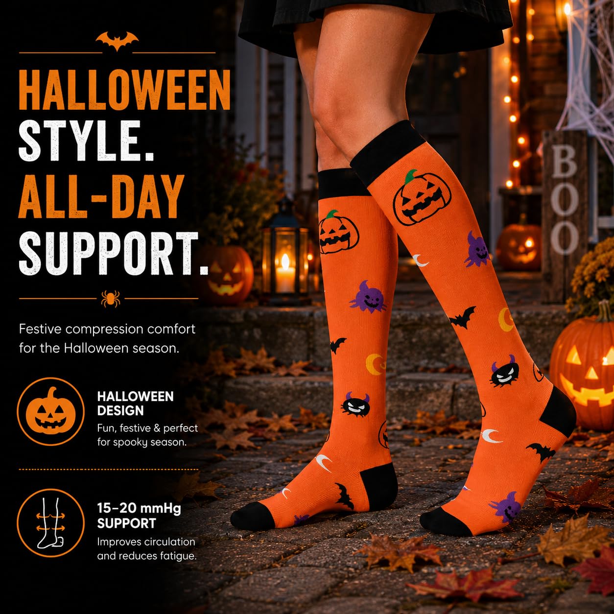 Aoliks Halloween Compression Socks for Women & Men,Best Support for Nurses, Running, Flying
