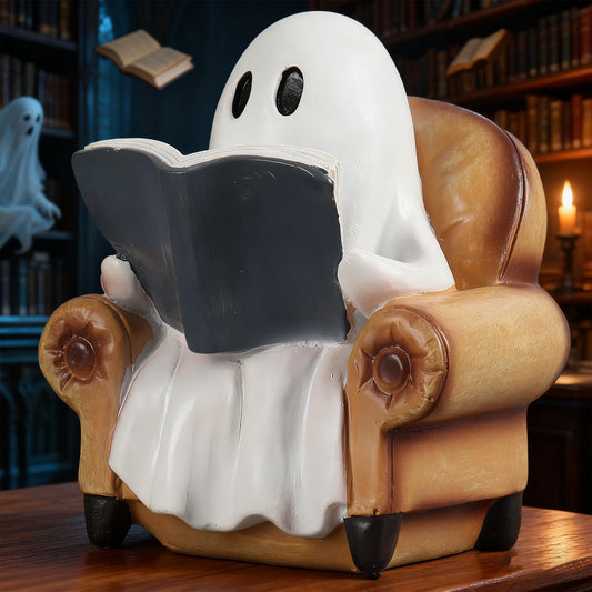 PAJH Ghost Reading Book Figurines Ghost Decor, Book Lovers Gifts for Readers Women Housewarming Gifts, Bookshelf Decor Desk Decorations for Home Office