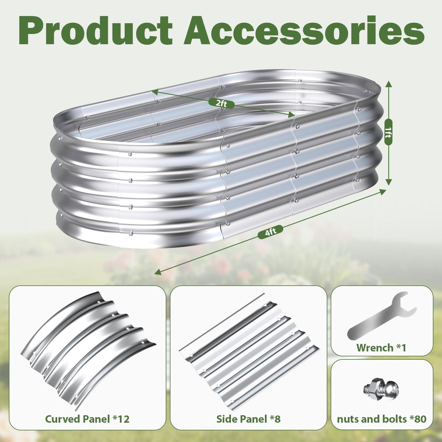 Tegarbed Galvanized Raised Garden Bed Outdoor, 4x2x1ft(2Pack) Metal Heavy Duty Planter Boxes for Gardening, Easy Assemble Bottomless Small Oval Plant Container Kit for Vegetable, Flower, Fruit, Silver
