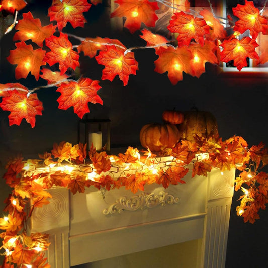 TURNMEON 2 Pack Fall Decor Enlarged Maples Leaves Lights Total 20Ft 40LED