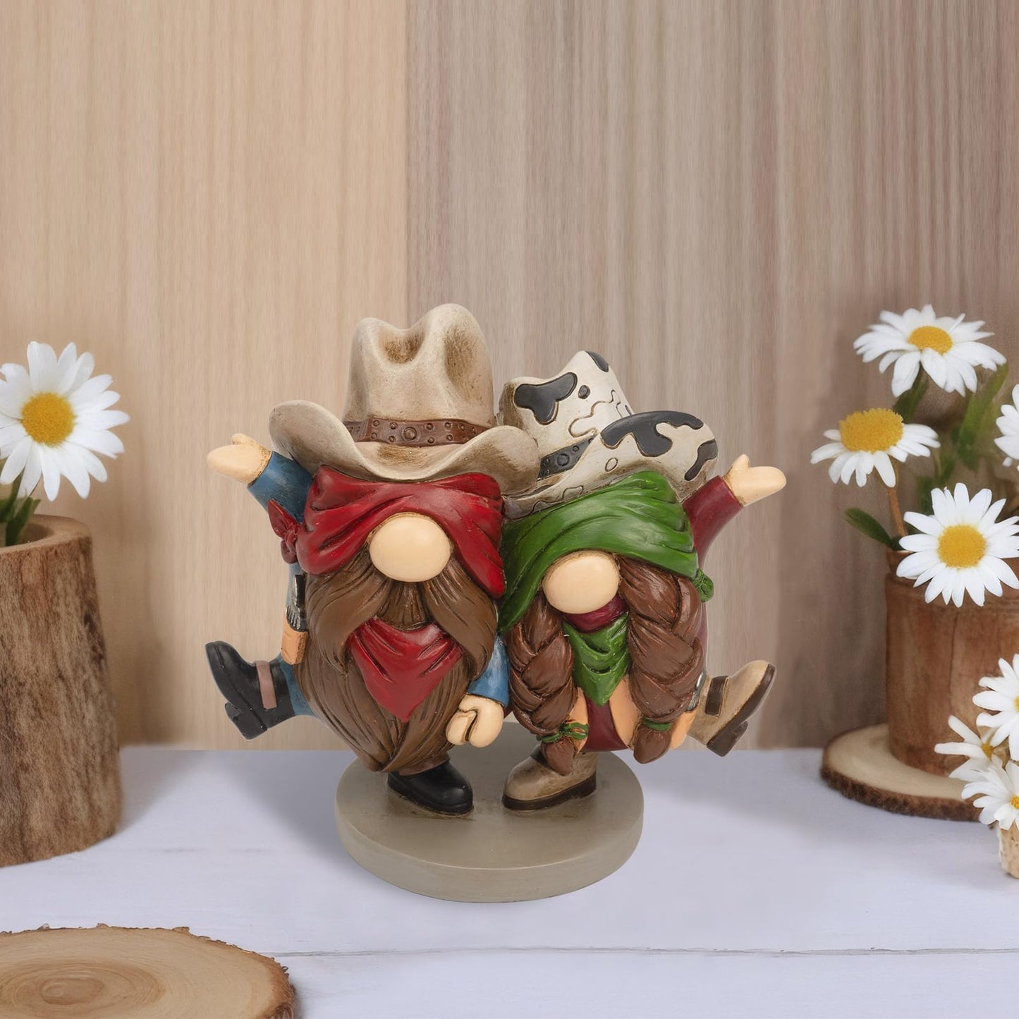 flangairy Western Cowboy Cowgirl Gnomes Decor, 5.1x4.9 Inchs Resin Figurines Southwestern Table Shelf Desk Indoor Decorations for Home, Cowboy Gifts