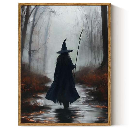 ARPEOTCY Vintage Framed Canvas Wall Art, 12x16 Inch Spooky Witch Halloween Wall Art for Living Room Bedroom Gallery, Dark Academia Bathroom Wall Art Decor Aesthetic