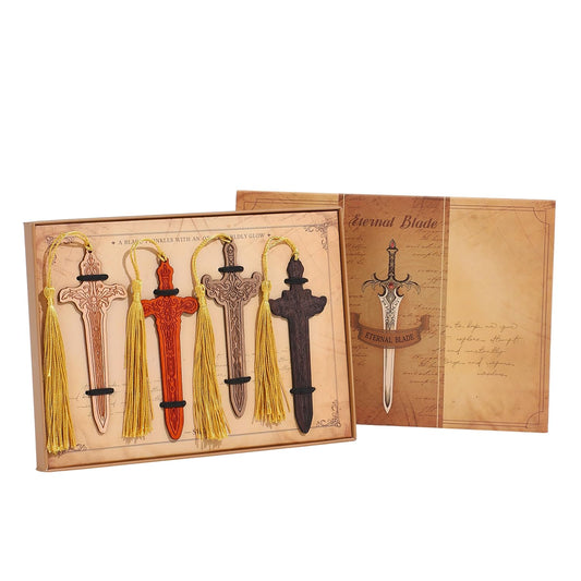 4 Pieces Sword Bookmarks with Tassel, Vintage Bookmarks for Reading, Personalized Wooden Bookmark, Unique Pattern Bookmark Engraved, Birthday Gift for Men, Women, Girls, Boys