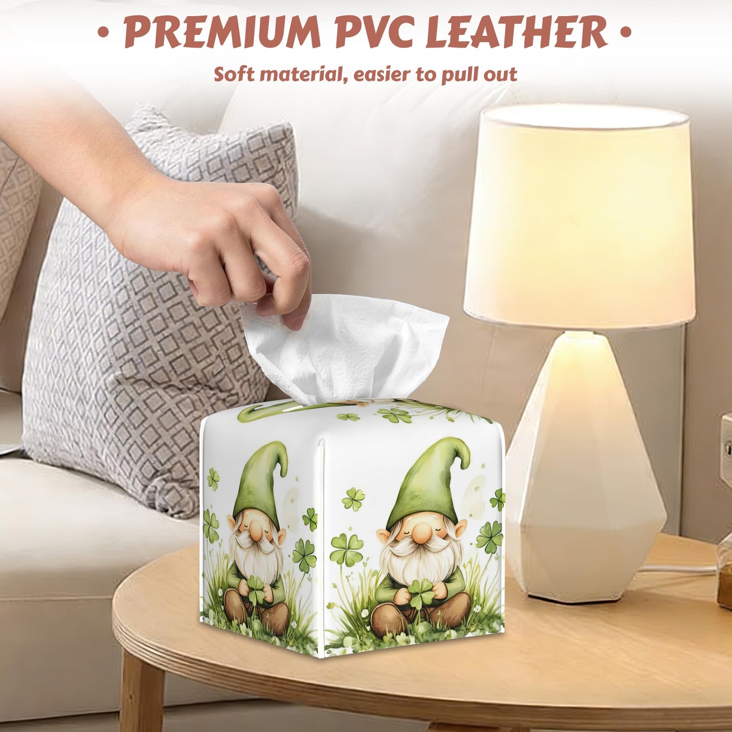 St. Patrick's Day Tissue Box Holder,Four Leaf Clover Leather Tissue Box Cover Square, Paper Facial Decorative Tissues Cover for Bathroom Home Car Nightstand Vanity Desk, 2 Pcs