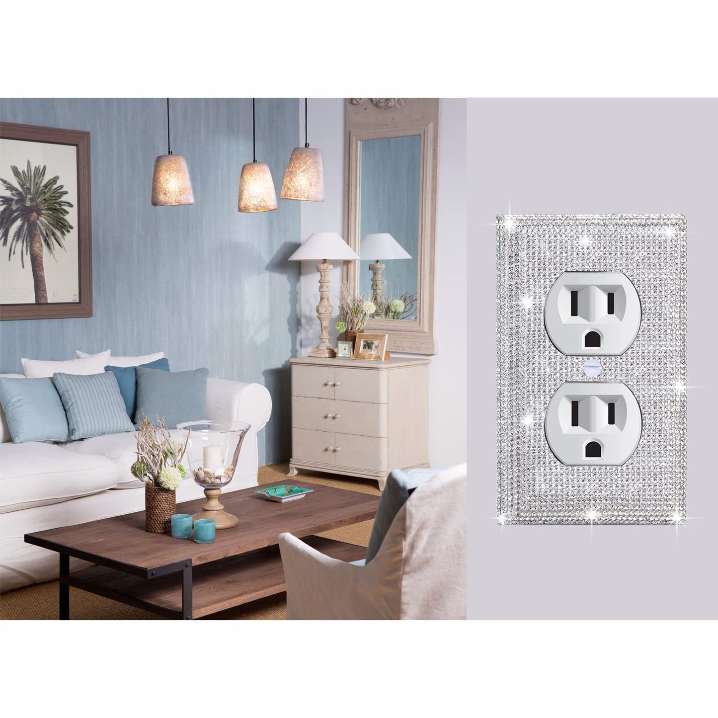 4 Pcs Outlet Covers Shiny Silver Rhinestones Wall Plate 1 Gang Toggle Light Switch Cover Decorative Durable Switch Covers
